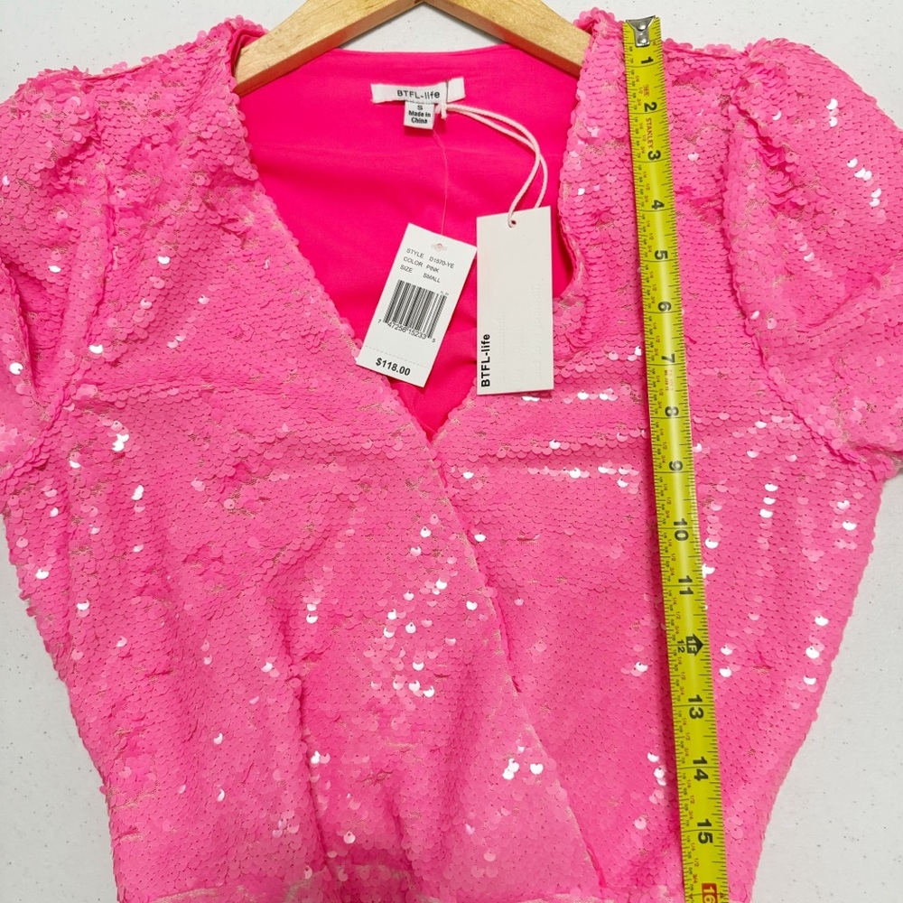 Elegant Pink Sequin Mini Dress - Picture 9 of 15